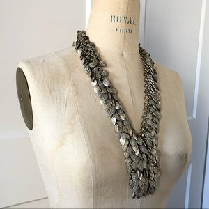 Barney’s New York Statement Necklace Silver colored Leaf Motif Leaves VTG